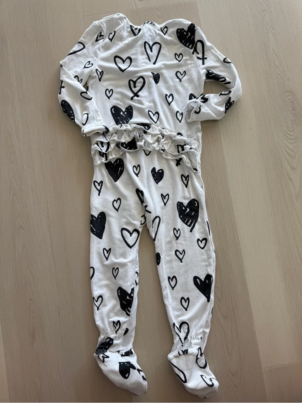 Angel Dear Bamboo Footed Zip Up One-Piece Pajamas with Black Heart Print